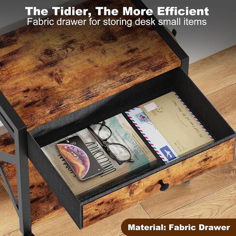 EasyCom 2-Tier Desktop Printer Stand with Large Drawer, Under Desk Printer Table with Wheels, Small Printer Shelf with Storage for Paper Storage Printer Scanner Fax Home Office Use Rustic Brown in Kuwait