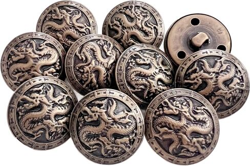 PEPPERLONELY 10PC Dragon Metal Buttons for Clothing, Jeans, Crafts, Pants, Blazer, Sewing, Jacket, Jewlery Making (Antiqued Bronze, 25mm) in Saudi Arabia