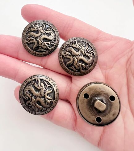PEPPERLONELY 10PC Dragon Metal Buttons for Clothing, Jeans, Crafts, Pants, Blazer, Sewing, Jacket, Jewlery Making (Antiqued Bronze, 25mm) in Saudi Arabia