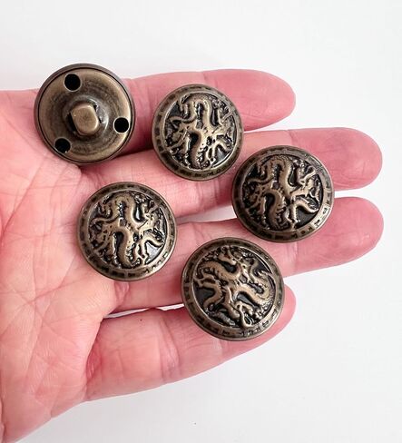 PEPPERLONELY 10PC Dragon Metal Buttons for Clothing, Jeans, Crafts, Pants, Blazer, Sewing, Jacket, Jewlery Making (Antiqued Bronze, 25mm) in Kuwait