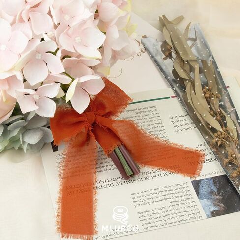 Burnt Orange Chiffon Ribbon 1-1/2 Inch x 21Yards Handmade Fringe Chiffon Silk Ribbon Boho Frayed Ribbon Burgundy Ribbon for Gift Wrapping, Wedding Invitation, Bridal Flower Bouquets in Kuwait