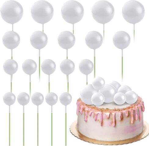 20 PCS كرات الكعكة زخارف أعلى ، البالونات الصغيرة البيضاء كب كيك أعلى القبعات الرغوة الكعكة العليا كرات 4 أحجام كعكة أعلى العصي كرات كعكة الزخارف لحفل عيد ميلاد الطفل دش الزفاف الديكور in Kuwait