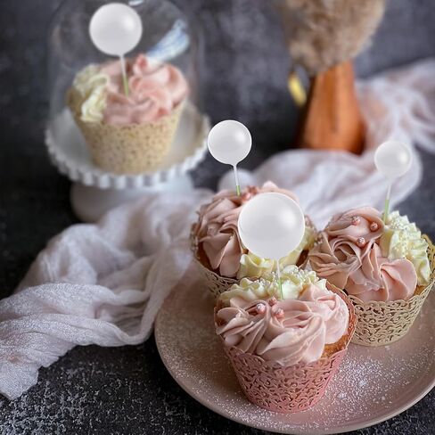 20 PCS كرات الكعكة زخارف أعلى ، البالونات الصغيرة البيضاء كب كيك أعلى القبعات الرغوة الكعكة العليا كرات 4 أحجام كعكة أعلى العصي كرات كعكة الزخارف لحفل عيد ميلاد الطفل دش الزفاف الديكور in Kuwait