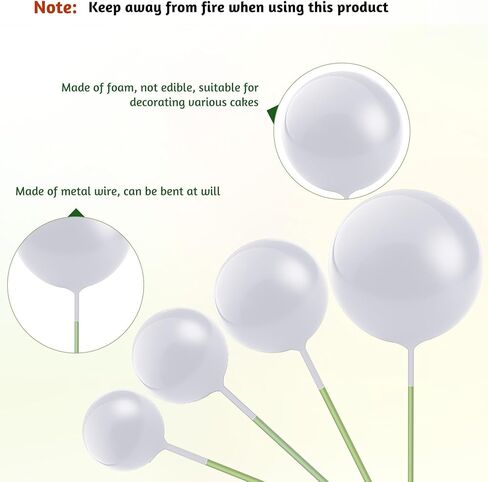 20 PCS كرات الكعكة زخارف أعلى ، البالونات الصغيرة البيضاء كب كيك أعلى القبعات الرغوة الكعكة العليا كرات 4 أحجام كعكة أعلى العصي كرات كعكة الزخارف لحفل عيد ميلاد الطفل دش الزفاف الديكور in Kuwait