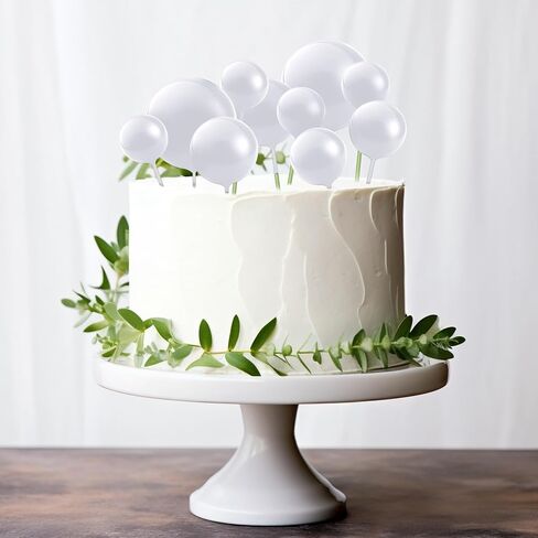 20 PCS كرات الكعكة زخارف أعلى ، البالونات الصغيرة البيضاء كب كيك أعلى القبعات الرغوة الكعكة العليا كرات 4 أحجام كعكة أعلى العصي كرات كعكة الزخارف لحفل عيد ميلاد الطفل دش الزفاف الديكور in Kuwait