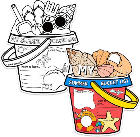 My Summer Bucket List Activity Poster for Kids -36Pcs Bulk Color Your Own Summer Bucket List Personalized Summer Break Ideas Checklist Coloring Poster for Students End of School Year Gift Camp Supplies in Kuwait