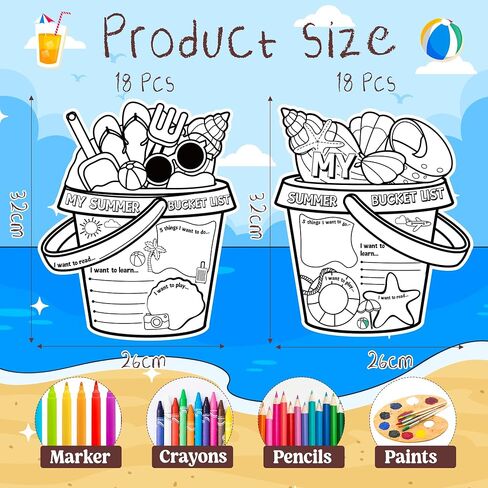 My Summer Bucket List Activity Poster for Kids -36Pcs Bulk Color Your Own Summer Bucket List Personalized Summer Break Ideas Checklist Coloring Poster for Students End of School Year Gift Camp Supplies in Kuwait