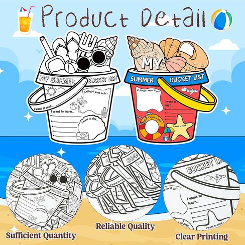 My Summer Bucket List Activity Poster for Kids -36Pcs Bulk Color Your Own Summer Bucket List Personalized Summer Break Ideas Checklist Coloring Poster for Students End of School Year Gift Camp Supplies in Kuwait