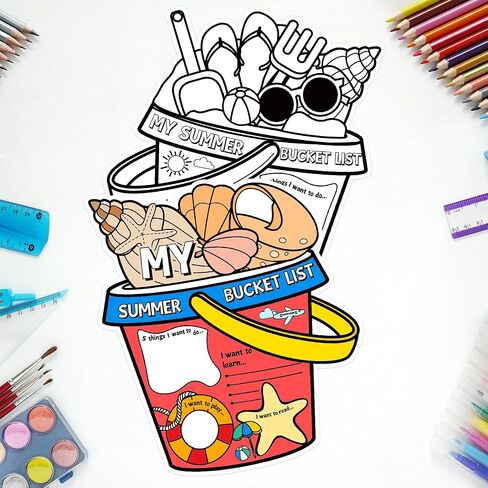 My Summer Bucket List Activity Poster for Kids -36Pcs Bulk Color Your Own Summer Bucket List Personalized Summer Break Ideas Checklist Coloring Poster for Students End of School Year Gift Camp Supplies in Kuwait