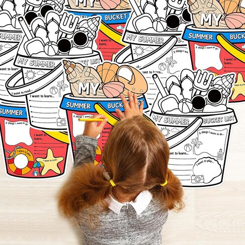My Summer Bucket List Activity Poster for Kids -36Pcs Bulk Color Your Own Summer Bucket List Personalized Summer Break Ideas Checklist Coloring Poster for Students End of School Year Gift Camp Supplies in Kuwait