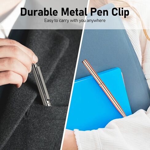 WEMATE 4Pcs Slim Retractable Ballpoint Pens, Extra 4Pcs Ink Refills in Black & Blue, Metal Pen 1.0mm Medium Point, Writing Pens with Gift Box for Office,Teachers and Wedding Grey Nice Pens in Saudi Arabia