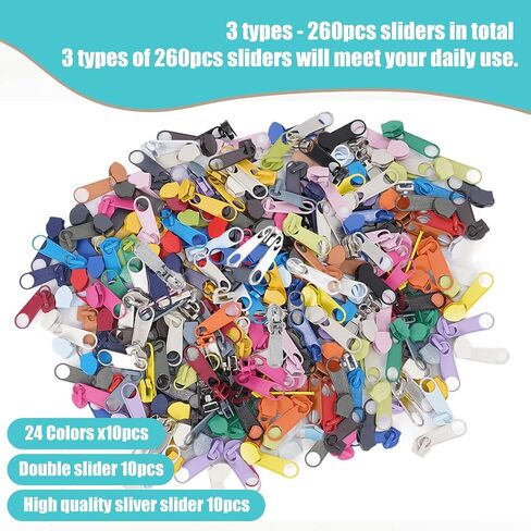 72 Yards 24 Colors #5 Nylon Zipper Rolls by The Yard with 3 Styles 260pcs Sliders,Continuous Zipper Tape for Sewing Projects,Bags,Jackets,and Crafts(24 Assorted Colors, #5) in Kuwait