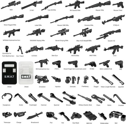 إكسسوارات جيش الأسلحة العسكرية WW2 التي تم تحديدها للأرقام ، 280+ قطعة من طوب Swat Soldier من الطوب والدروع ، متوافقة مع اللبنات الرئيسية للعلامات التجارية للأولاد in Kuwait