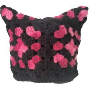 Women Cat Ear Beanie Hat Striped Crochet Animal Unisex Headwear Homemade Chirstmas Gifts