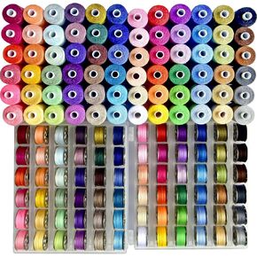 144Pcs 72 Colors Prewound Plastic Bobbins and Thread Spools for Hand & Machine Sewing, Emergency and Travel, DIY and Home, 72 Colors Polyester Thread Spools with 1 Scissors, 1thimble, 20 Buttons