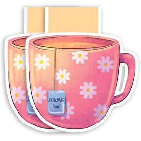 (2Pcs) Reading Time Magnetic Bookmark Tea Cup Page Markers Gift for Reading Lover Nerd Book Addict Bookish Bookworm Reader Office Stationery - Size 2.8"x2.5" When Folded