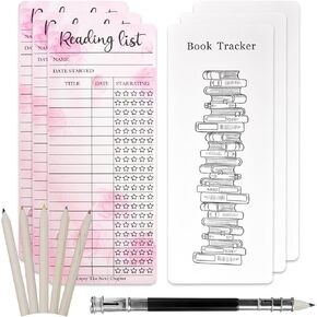 Bookmark Reading List, 3*Pink Reading Log, 3*Book Tracker Personal Reading List Page Marker Notecard for School Office Library, 8.4 * 20cm