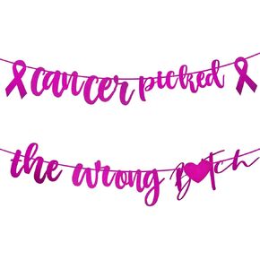 Breast Cancer Awareness Banner, Cancer Picked The Wrong Banner,Pink Glitter Cancer Survivor Gift for Women(C)