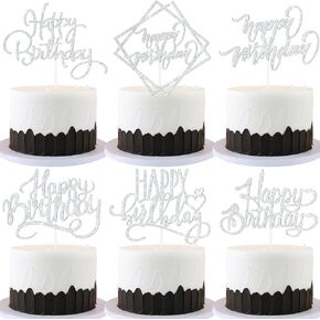 Happy Birthday Cake Topping Sparkling Birthday Cake Decoration 6 Styles (black)