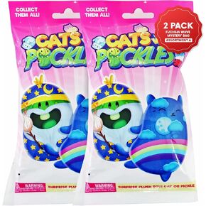 Cats vs Pickles 2pk Mystery Bags Fuchsia Wave Bean Filled Plushies - Stocking Stuffers - Blind Bags for Girls and for Boys - Sensory Friendly Surprise Bean Collectibles for Kids & Adults - 2-Pack