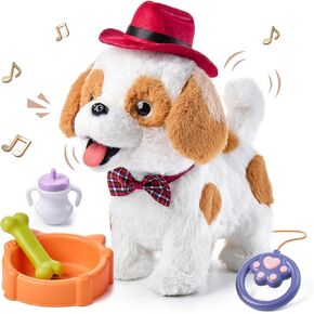أو أو Tu Walking Barking Toy Dog مع مقود التحكم عن بُعد ، ألعاب تفاعلية إلكترونية فخمة للأطفال ، Tharing Tail ، تظاهر باللباس الواقعي محشو بالكلب 3 4 5 6+ سنوات أفضل هدية