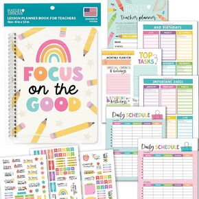 Hadley Designs Teacher Planner 2025-2026-Colorful Undated Lesson Planner Book with Stickers, Monthly & Weekly Pages, Student and Substitute Info – Homeschool & Classroom Organizer
