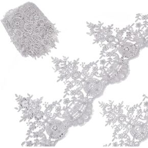 GORGECRAFT 3 Yards 9 Inches Width Sequin Flower Embroidery Lace Ribbon Metaillic Venice Edging Trimming Applique Sewing Lace Trim Floral Lace Crown Edge for Fabric Embroidered Wedding Bridal(Golden)