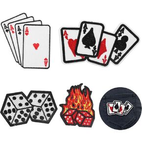 4Pcs Poker Iron on Patches, Iron on Patches for Hats Playing Cards Patch Gaming Iron on for Clothes DIY Jackets Shirts Hats Backpacks Jeans Patches for Backpacks Playing Cards