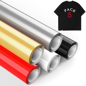 Smart Iron On Vinyl Roll for Cricut Joy Xtra,HTV Works Without Cutting Mat, 9.5in x 3ft Large Size for Large HTV Project,5 Rolls Heat Transfer Vinyl Easy to Cut & Weed,HTV Vinyl for T-Shirts