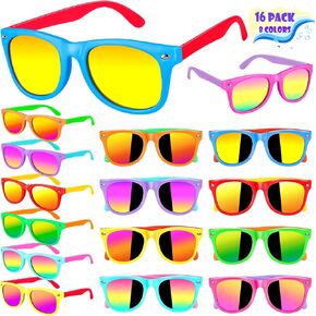 Kids Sunglasses Bulk Party Favors for Kids 4-8 & 3-5，16 Packs Boys Girls Sunglasses for Kids with UV 400 Protection, Neon Toddler Sunglasses for Kids Birthday,Pool Beach Party Favors
