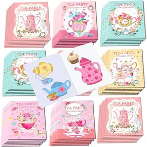 littkeef cliaet 16 Pcs Tea Party Coloring Books Tea Party Party Favors Bunnies Bulk Mini Coloring Books Bulk for Kids DIY Art Drawing Activity Book Set for Tea Party Themed Birthday Party Supplies