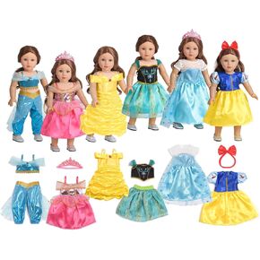 Doll Clothes 6 Sets Princess Dresses Accessories Doll Costume Jasmine Aurora Belle Snow White Dresses for 18 Inch Doll