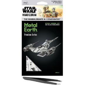 Fascinations Metal Earth Premium Series Star Wars Mandalorian N-1 Starfighter 3D Metal Model Kit Bundle with Tweezers