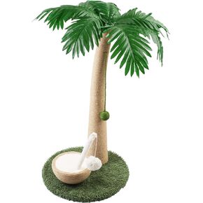 Post Cat Scratching Post ، 27 بوصة خدش جوز الهند مع حبل سيزال متميز ، وأوراق محاكاة ، وكرة خدش القط جوز الهند ، وألعاب القطط الداخلية والقطط (عصا دعابة القط)