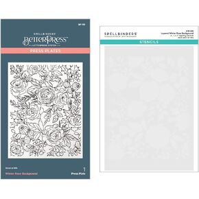 Spellbinders Winter Rose Background Betterpress and Stencil Bundle Press Plate, Metal