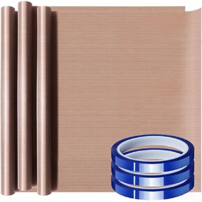 3 Pack Teflon Sheet 16 x 20" and 3 Rolls 10mm X 33m Blue Heat Tape for Sublimation,Heat Transfer Tape,Heat Resistant Tape,Thermal Tape for Heat Press,Non Stick Paper Reusable Craft Mat,Protects Iron