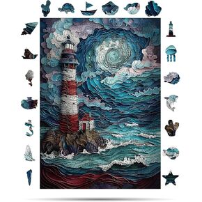 Landscape Puzzle for Adults out of Quality Wood – A3 Lighthouse Puzzle with 272 Pieces – Jigsaw Puzzles with Unique Shapes – Family Games for Kids and Adults – 15.4" x 10.9" (39.1cm x 27.6cm)