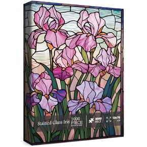 Stained Glass Iris Jigsaw Puzzle 1000 Piece for Adult, Flower Art Plant Jigsaw Puzzles, Colorful Nature Pretty Floral Puzzle