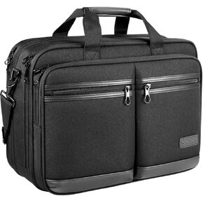 KROSER Laptop Bag Stylish Laptop Briefcase Fits Up to 17.3 Inch Expandable Water-Repellent Shoulder Messenger Bag Computer Bag with RFID Pockets for Business/Travel/School/College/Men/Women-Black
