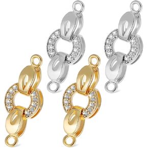 SEWACC Fold Over Jewelry Clasps 4 Pcs Brass Micro Pave Cubic Zirconia Fold Over Clasps for Jewelry Making Bracelet Necklace