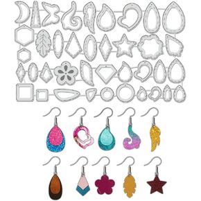 BENECREAT 38pcs Earring Cutting Die, Geometric Pendant Stencils Heart Flower Teardrop Carbon Steel Template for Card Making Decorative Embossing Earring DIY Crafts