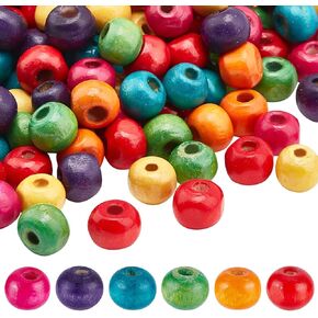 Ph Pandahall 200pcs 7mm Wood Beads Mixed Color Macrame Beads Round Ball Ball Loose Bead for Jewelry Making Home Macrame Christmas Halloween Farmhouse Garland Decoration