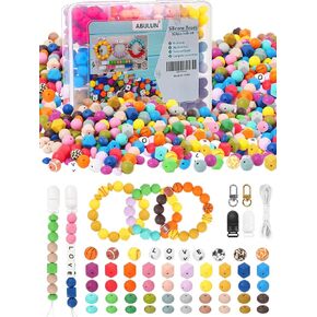 Abulun 15mm Silicone Beads for Keychain Making kit-115pcs DIY Keychain Supplies-Assorted Colorful Big Beads Bulk-Focal Beads for Jewelry or Bracelet Making Kits-Large Rubber Bead Sets