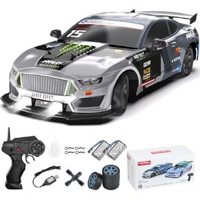 Dollox Remote Control Car 1/16 Scale RC Drift Car 2.4GHz 4WD High Speed 18+KM/H Vehicle with LED Lights and Spray, Extra Drifting Tires Racing Vehicle Toys Birthday Gifts for Adults Boys, 2 Batteries