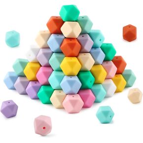 96Pcs Hexagon Silicone Beads, 14mm Polygon Silicone Beads for Keychain Making Silicone Beads for Pens and Bracelet Making（Multicolor）