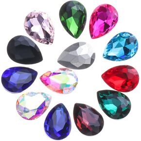 Catotrem Glass Teardrop Crystal Resin Rhinestone Pointback Faceted Jewelry Making DIY Craft10x14mm(80pcs-Multicolor)
