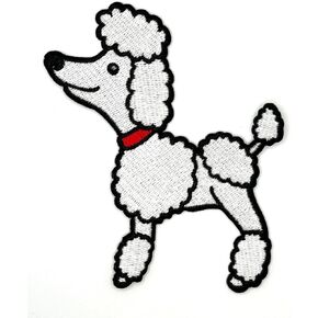 Poodle Iron On Patch | Embroidered Poodle Dog 50s Applique Appliques Iron On/Sew On Patches for Holes, Clothing, Jeans, Hat, Backpacks, Hats, Jackets, Clothes, Skirt (White, 4")