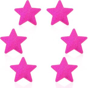 6pcs Star Sequin Iron on Patches ، بقع ترتر النجمة ترتروتات لإصلاح الملابس ، حقيبة الظهر ، زخرفة الأحذية ، Rose Red 3.54 × 3.54 بوصة