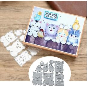 Kittens and Birds Cat Metal Die Cuts,Cute Cat Bird Chick Cutting Dies Cut Stencils for DIY Invitation Card Scrapbooking Album Decorative Embossing Paper Dies Card Making
