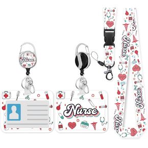 Nurse ID Badge Holder with Clip Horizontal Badge Holder and Heavy Duty Badge Reels Retractable Cute Funny Name Tag Card Holder for Hospital Nursing Women
